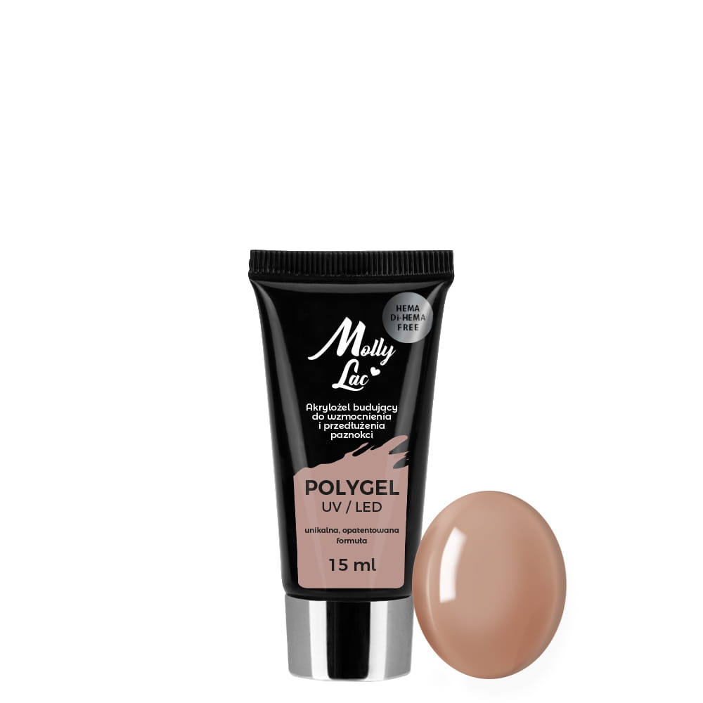Polygel akrylożel MollyLac budujący HEMA/Di-HEMA Free Light Brown 15 ml Nr 23