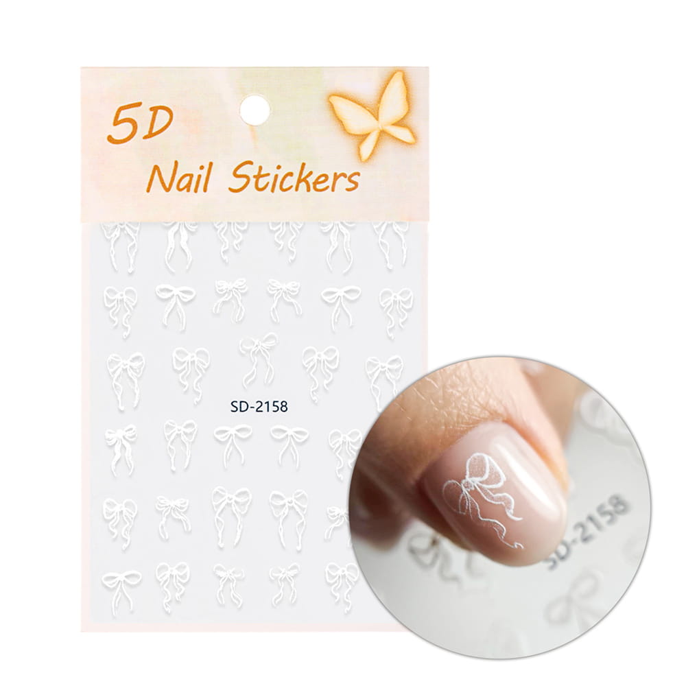Naklejki do paznokci 5D samoprzylepne kokardki białe SD-2158