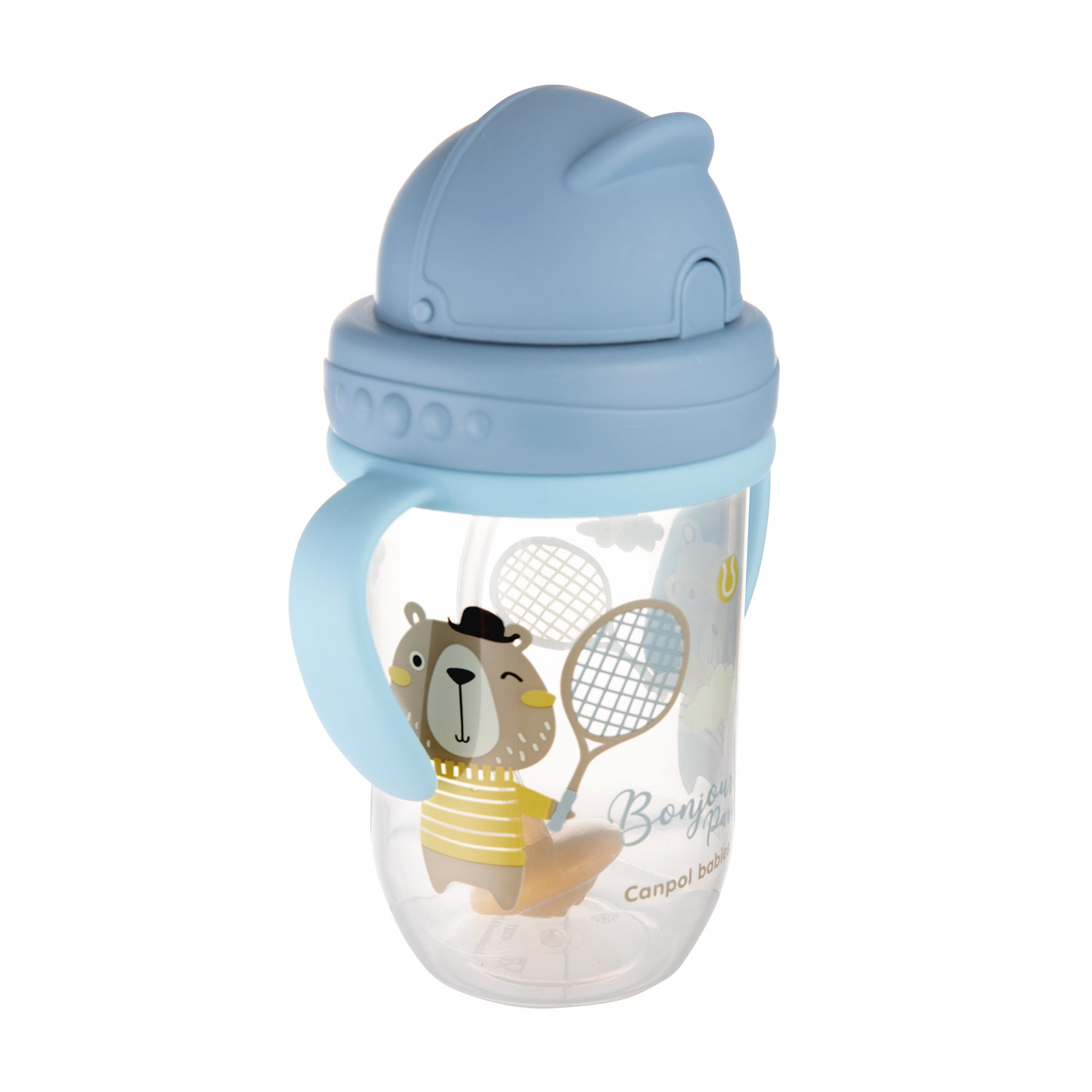 Canpol babies - kubek niekapek z rurką i odważnikiem 270 ml - Bonjour Paris-Niebieski