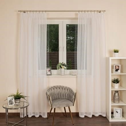 Gładka firana z etaminy na taśmie 250x140 biała firana do salonu