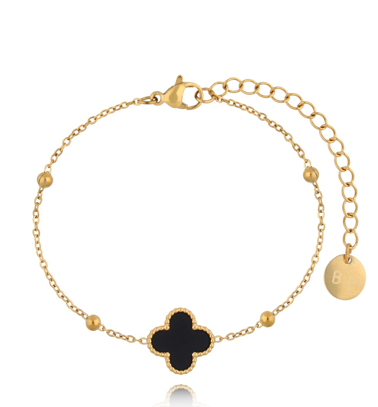 Bransoletka z białą i czarną koniczynką dwustronny Clover BSY0104 - By Dziubeka