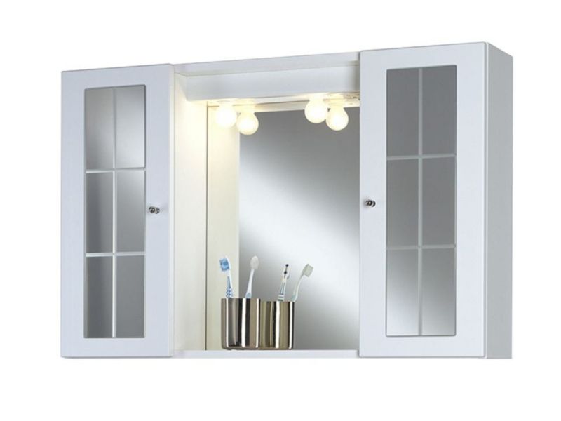 Szafka Domotechnika z lustrem i oświetleniem MDF drewno 90x58x16cm 1szt