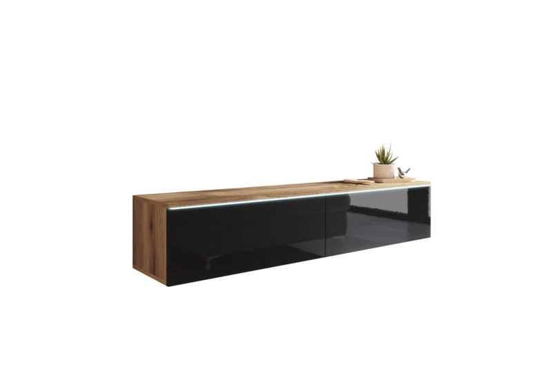 Szafka RTV MINIO go for it DONNA 140 cm dąb wotan/czarny połysk z oświetleniem LED,1 szt.