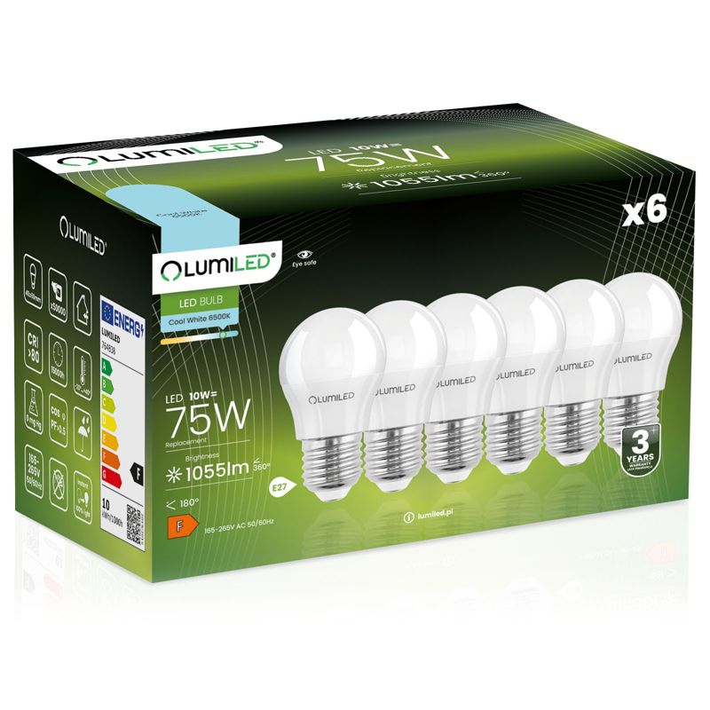 Żarówka LED LUMILED E27 P45 10W 1055lm 6500K 180st 6 szt.