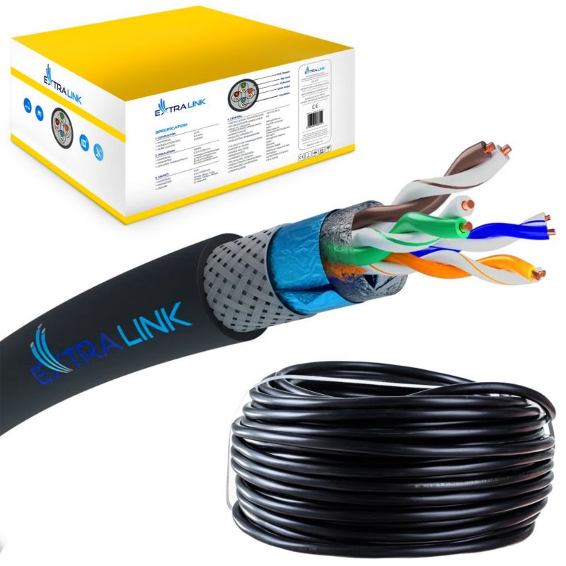 Kabel sieciowy skrętka Extralink CAT5E SFTP (SF/UTP) V2 Zewnętrzny 305M 1szt