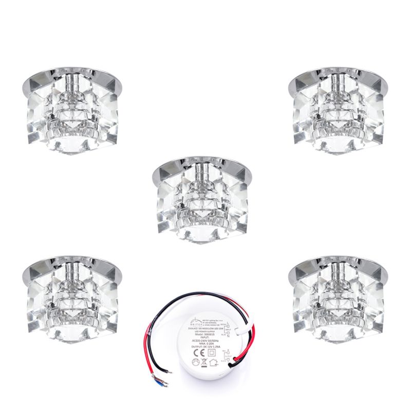 Zestaw Oczek Sufitowych SPOT Light 5xG4 LED 2,3W z zasilaczem, Transparentne Szkło, Polski Producent 5 szt.
