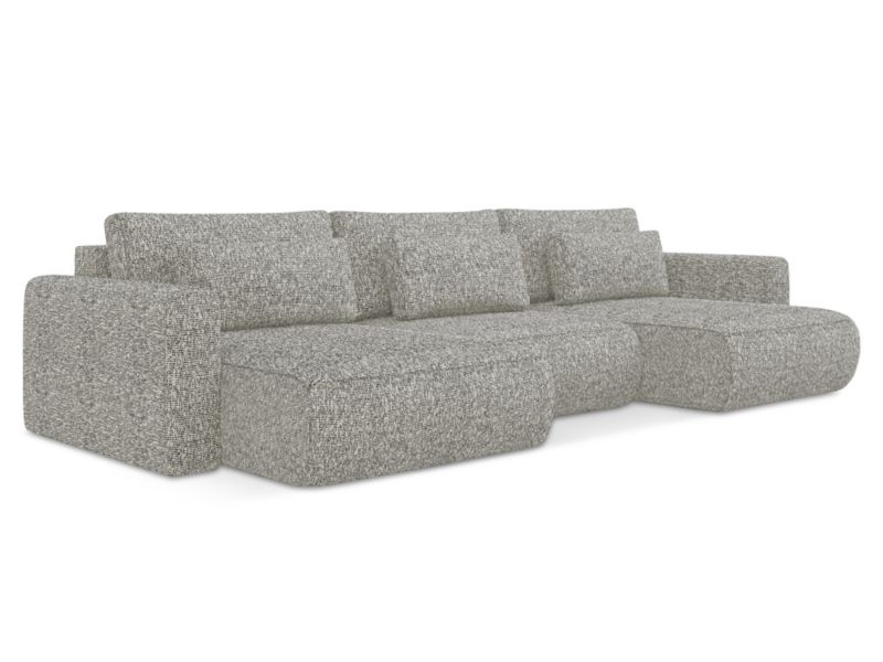 Sofa panoramiczna z funkcją spania Makamii Kapua z tkaniny strukturalnej 340x149 cm ciemny beż 1 szt.