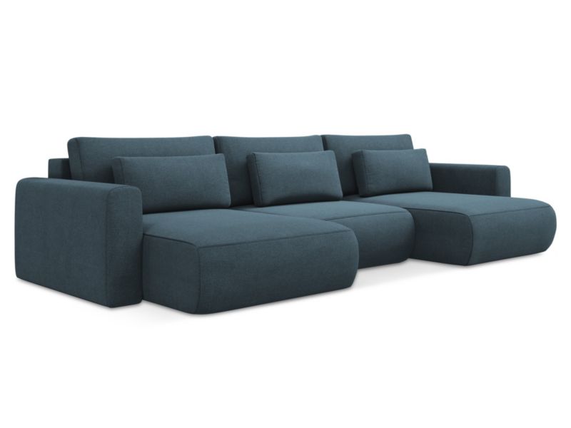 Sofa panoramiczna z funkcją spania Makamii Kapua z tkaniny strukturalnej 340x149 cm jeans 1 szt.