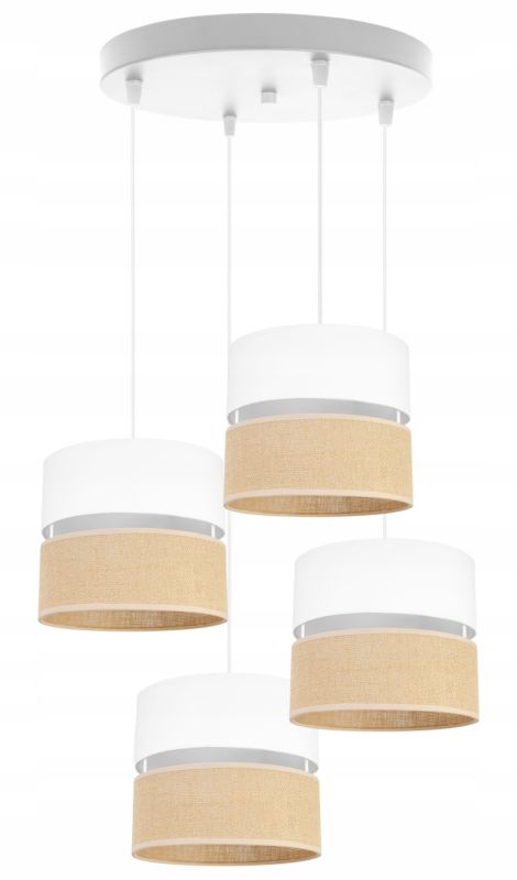 Lampa sufitowa wisząca okrągła Light Home LH Juta 4x E27 60W abażur 20cm tkanina biały 1szt.