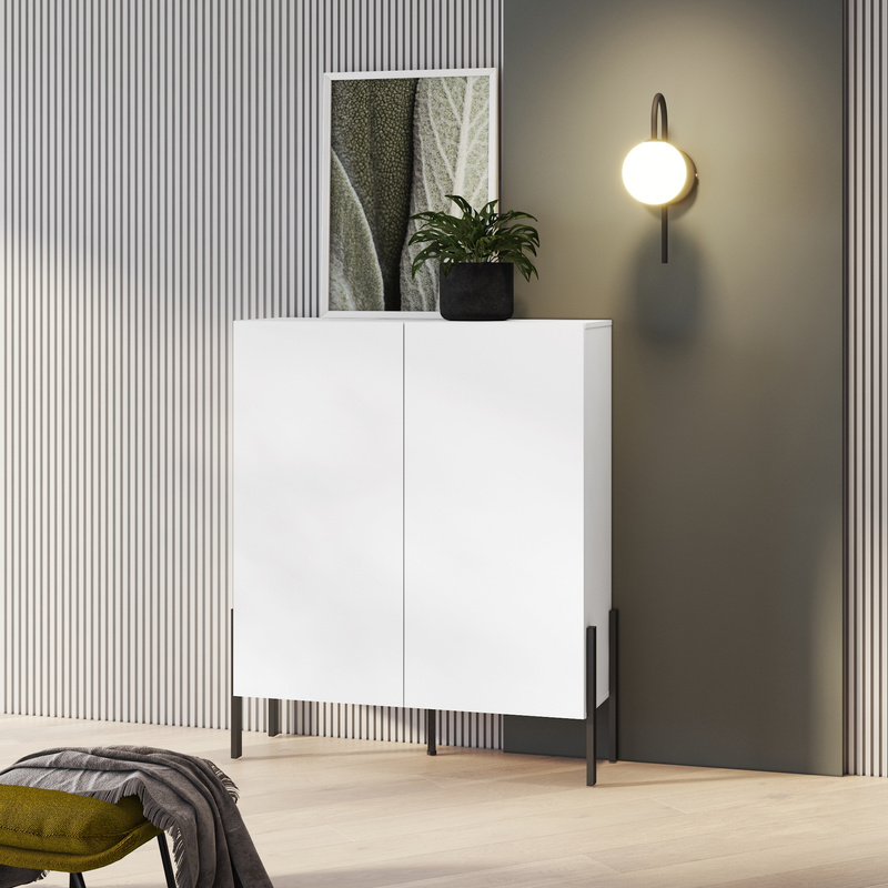 Komoda biała z półkami 114 cm do salonu sypialni lub przedpokoju JUKON