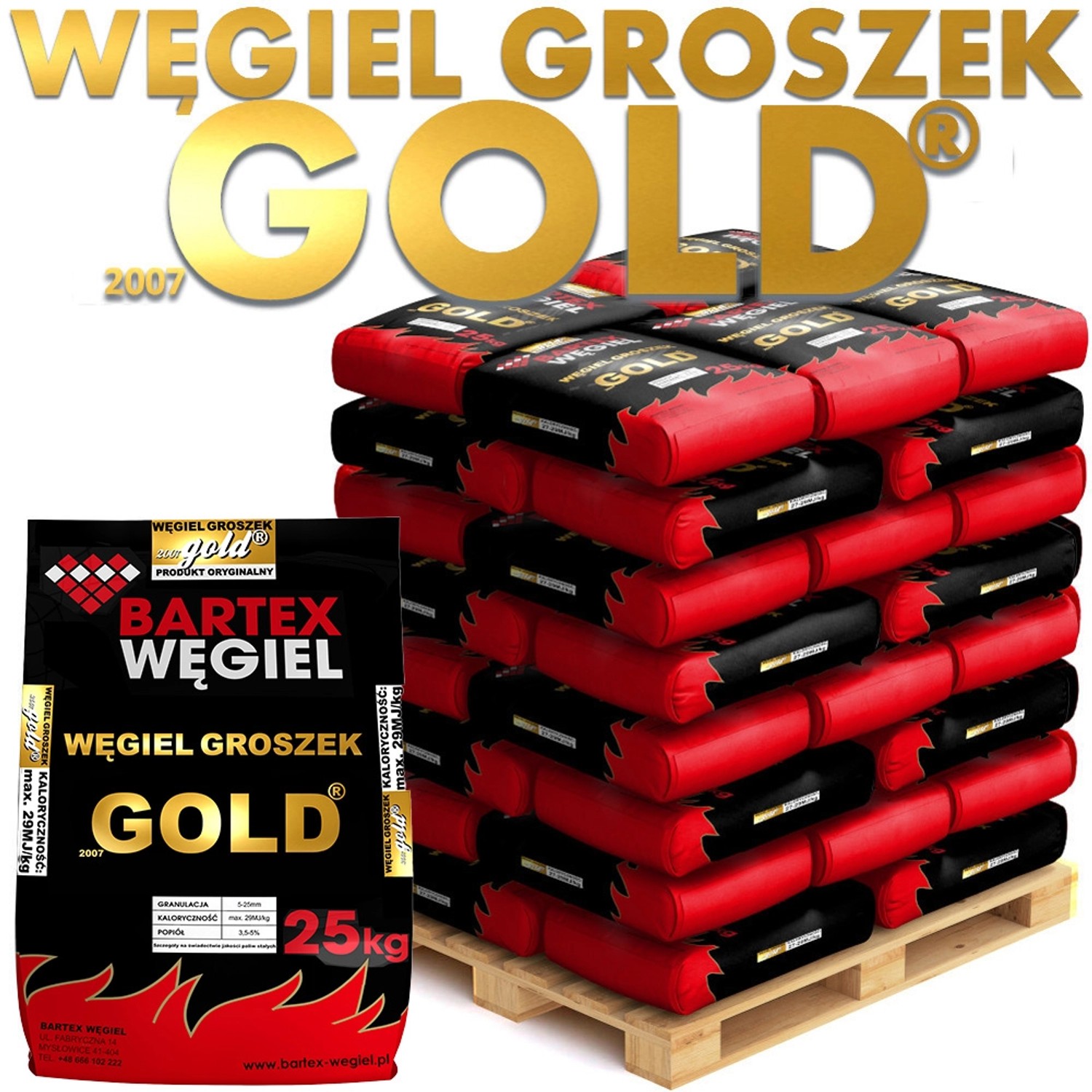 Węgiel Groszek Gold max. 29MJ 1000 kg