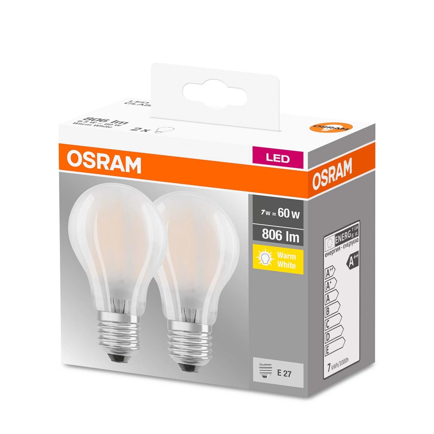 Osram Żarówka LED BASE CLASSIC A60 GLFR 7W E27 806 lm 2700K 2 szt.