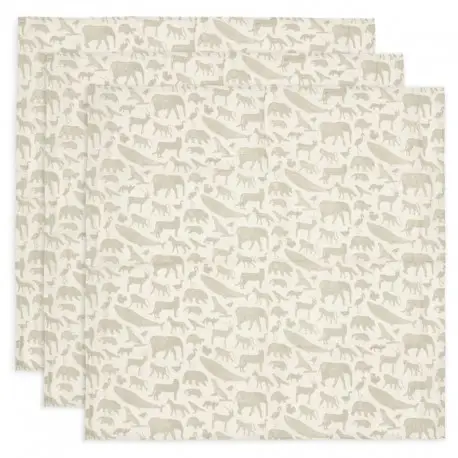 Jollein - 3 pieluszki niemowlęce Hydrophlic 70 x 70 cm ANIMALS Olive Green BBTB