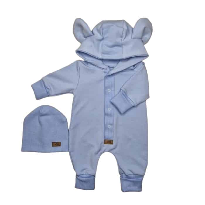 KAZUM KOMBINEZON + CZAPKA PAJAC WYGODNY BAWEŁNIANY BABY BLUE ZZ - 86