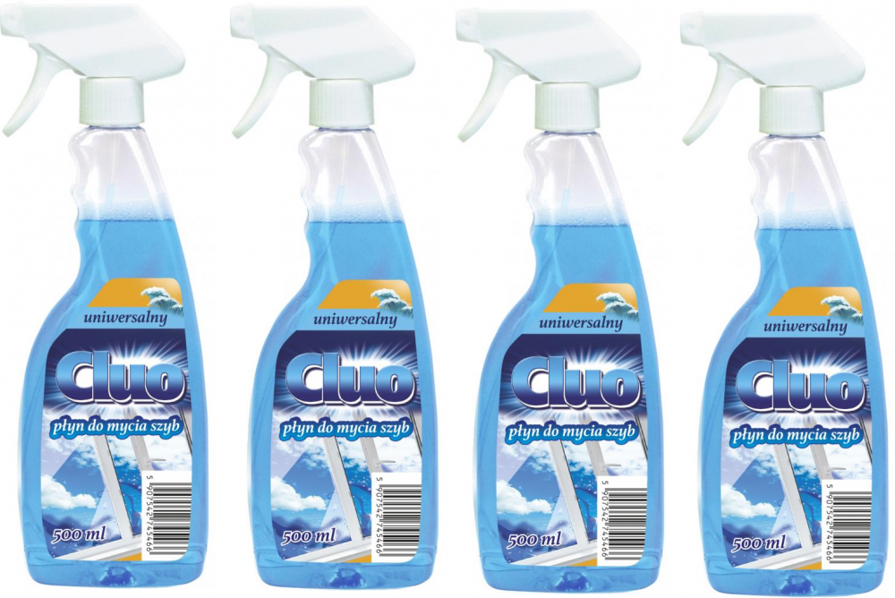 4x płyn do mycia szyb z rozpylaczem Cluo, morski, 500ml