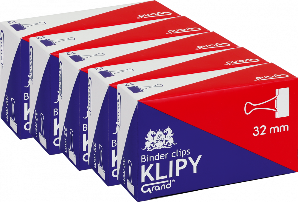 5x klip biurowy Grand, 32 mm, 12 sztuk, czarny