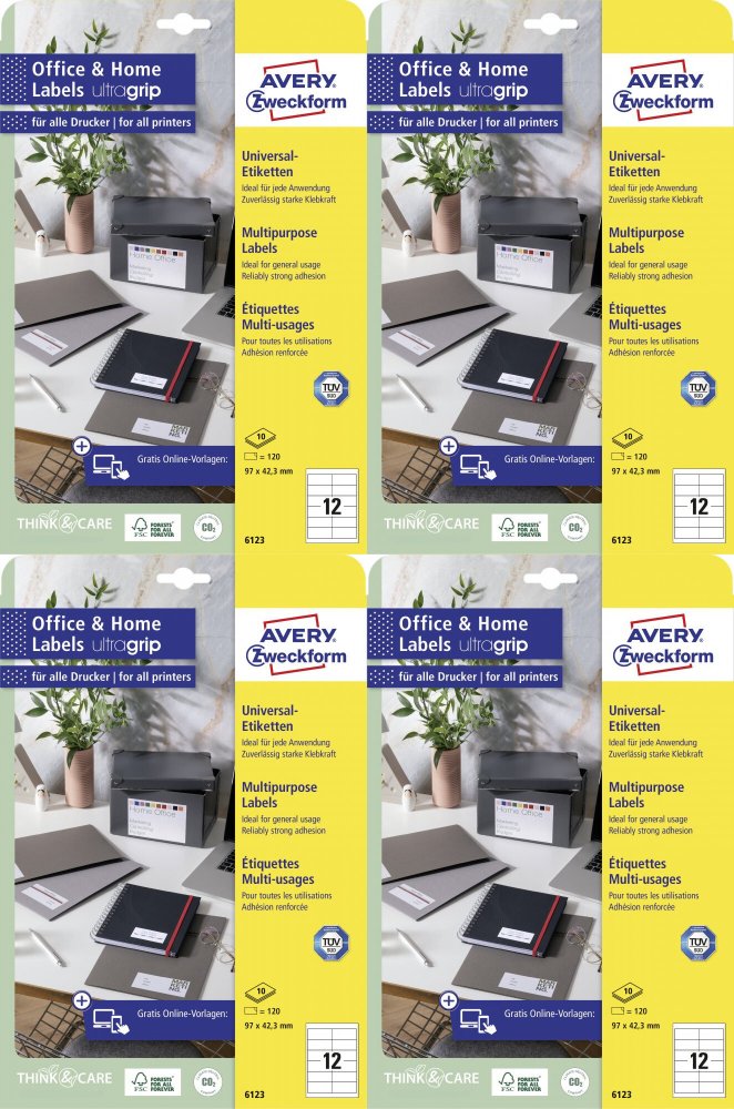 4x Etykiety samoprzylepne Avery Zweckform, 97x42.3mm, 10 arkuszy, biały