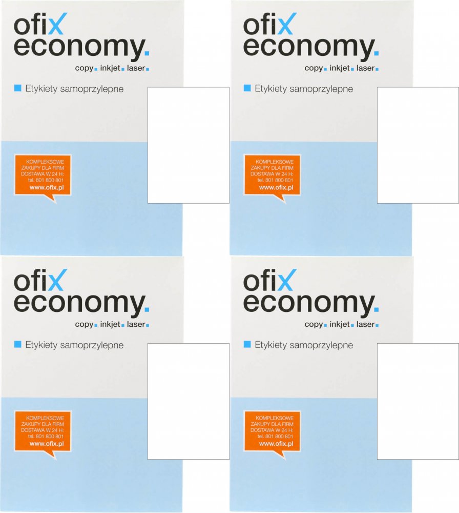 4x Etykiety samoprzylepne Ofix Economy, 210x297mm, 100 arkuszy, biały