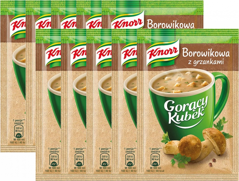 10x Zupa Knorr Gorący Kubek, borowikowa z grzankami, 15g