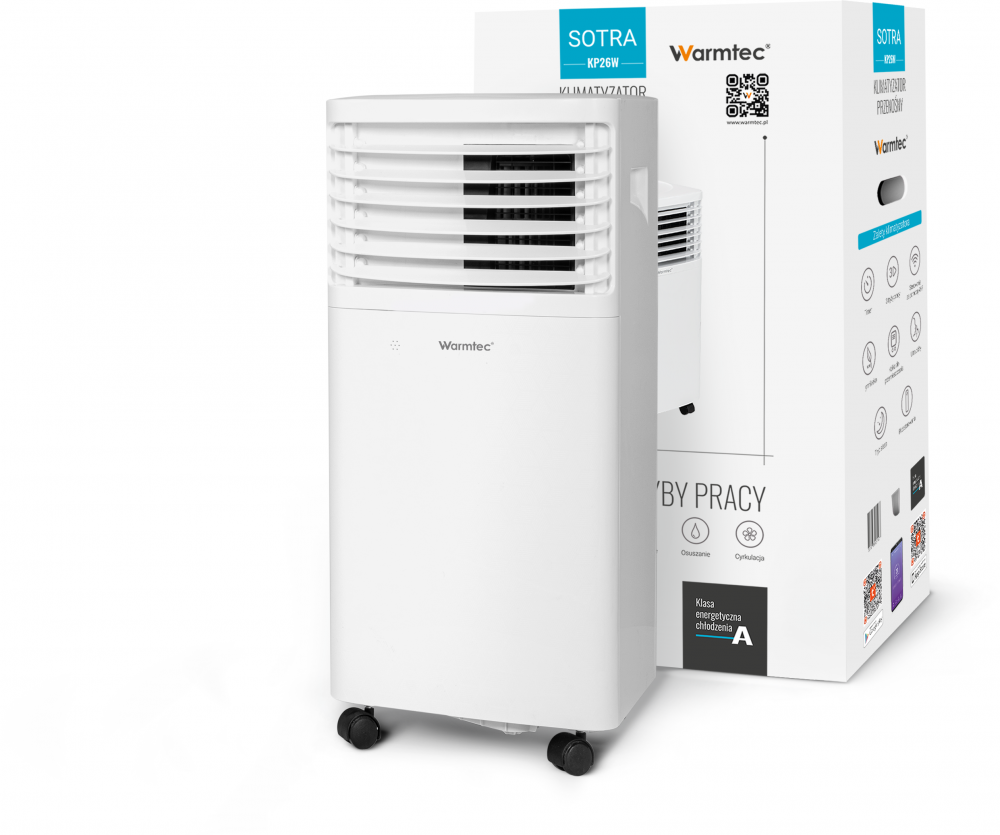 Outlet: PO ZWROCIE Klimatyzator przenośny Warmtec Sotra KP26W, do pomieszczeń o powierzchni do 30m2, z Wi-Fi, biały