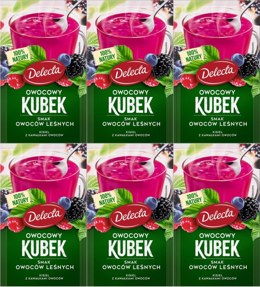 6x Kisiel Delecta Owocowy Kubek z kawałkami owoców, owoce leśne, 30g