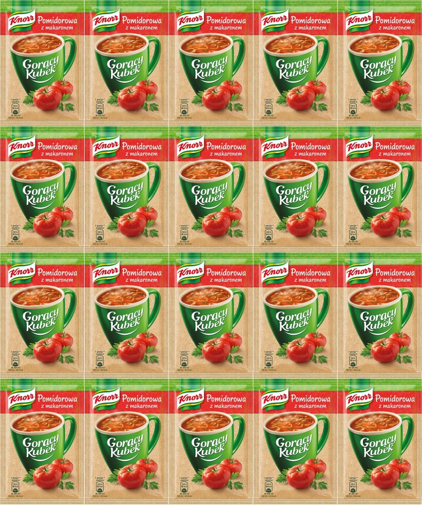 20x Zupa Knorr gorący kubek, pomidorowa z makaronem, 19g