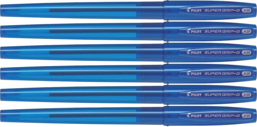 6x Długopis Pilot, Super Grip G, 1.6mm, niebieski
