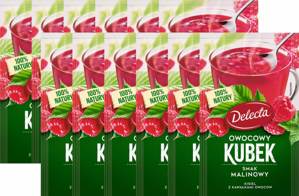 12x Kisiel Delecta Owocowy Kubek z kawałkami owoców, malinowy, 30g