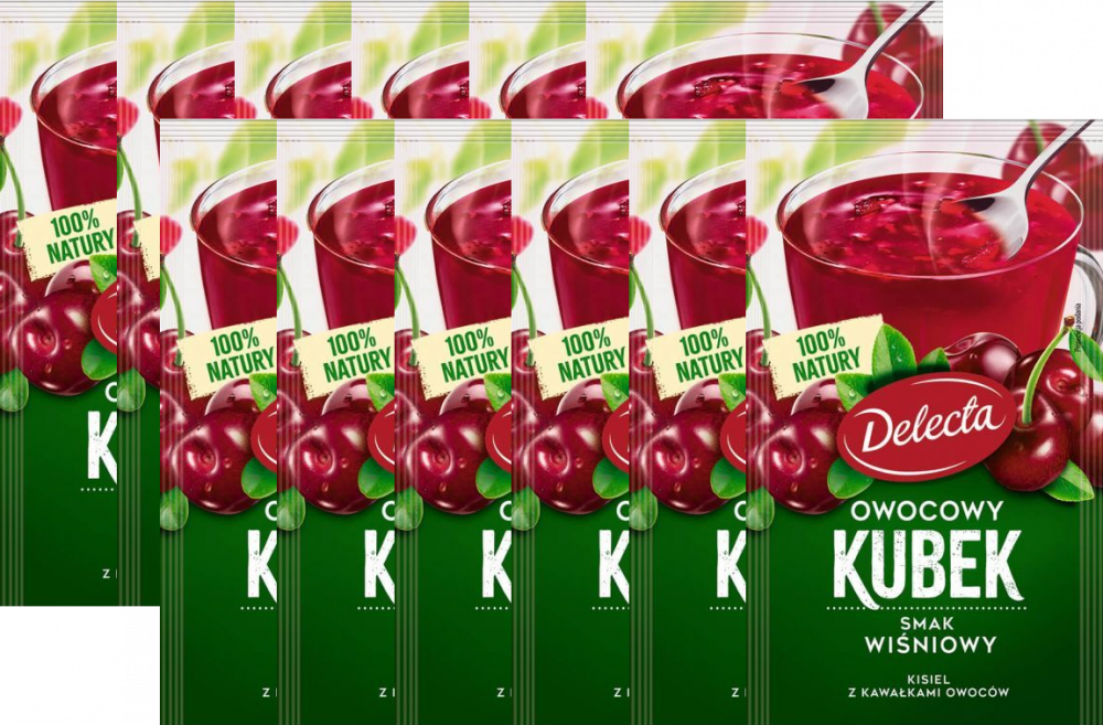 12x Kisiel Delecta Owocowy Kubek z kawałkami owoców, wiśniowy, 30g