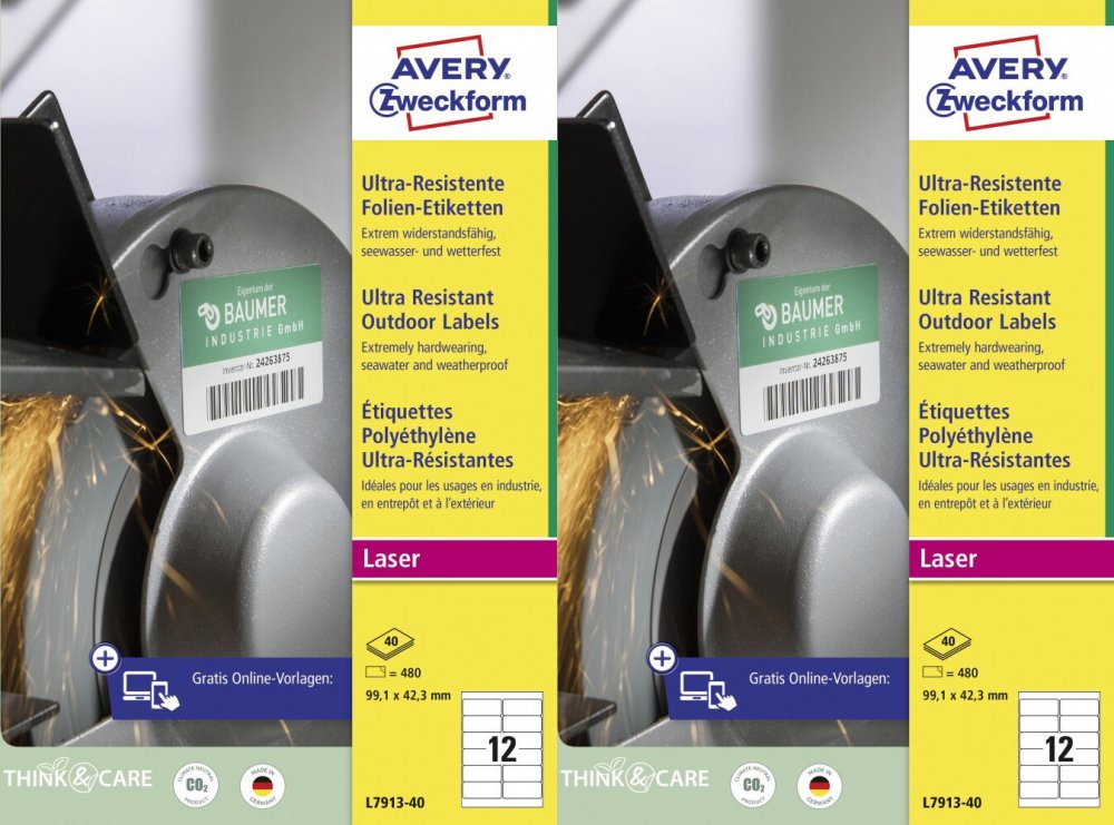 2x Etykiety polietylenowe Avery Zweckform Ultra Resistant, 99.1x42.3mm, 40 arkuszy, biały