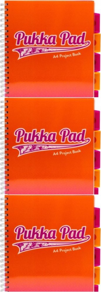 3x Kołonotatnik Pukka Pad Fusion Project Book, A4, w kratkę, 200 kartek, okładka PP, pomarańczowy