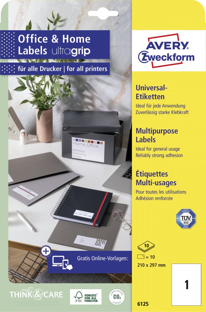 Etykiety samoprzylepne Avery Zweckform, 210x297mm, 10 arkuszy, biały