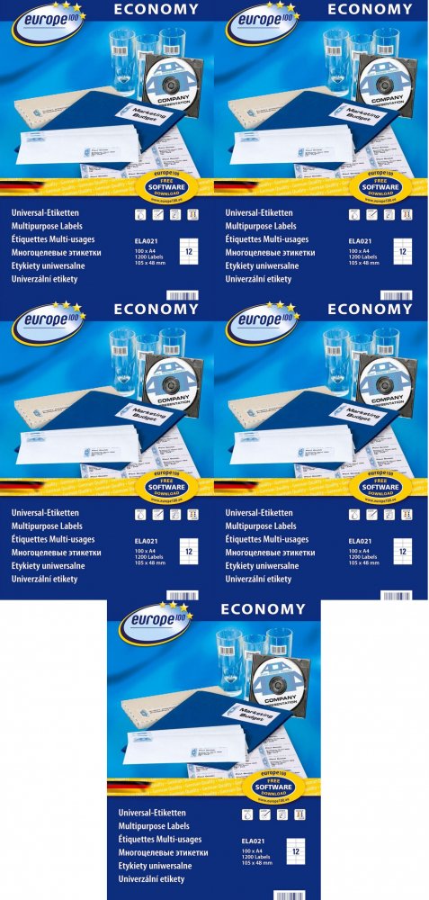 5x Etykiety samoprzylepne Economy Europe 100, 105x48mm, 100 arkuszy