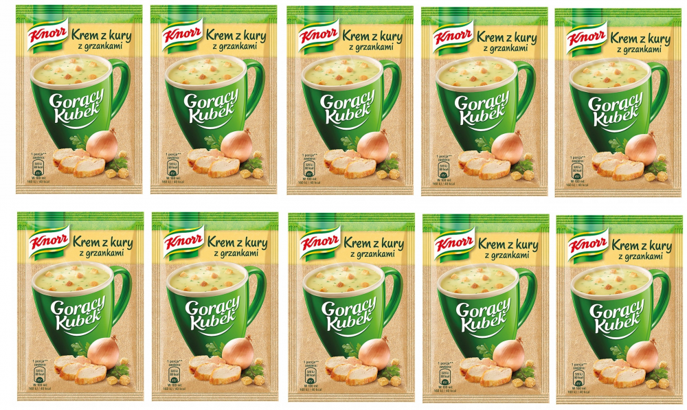 10x zupa Knorr Gorący Kubek, krem z kury z grzankami, 16g