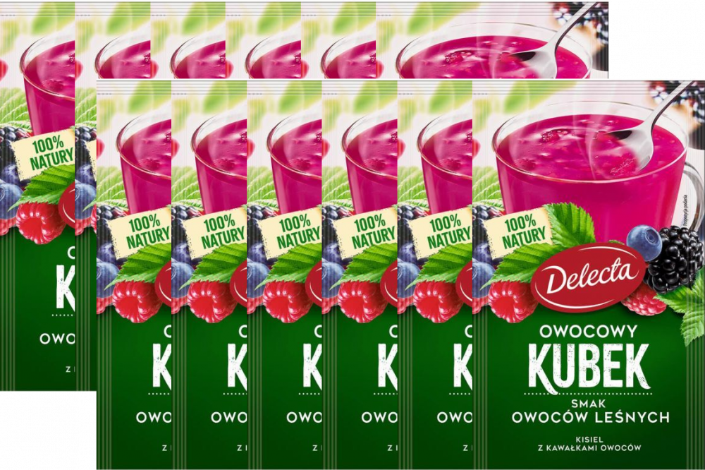 12x Kisiel Delecta Owocowy Kubek z kawałkami owoców, owoce leśne, 30g