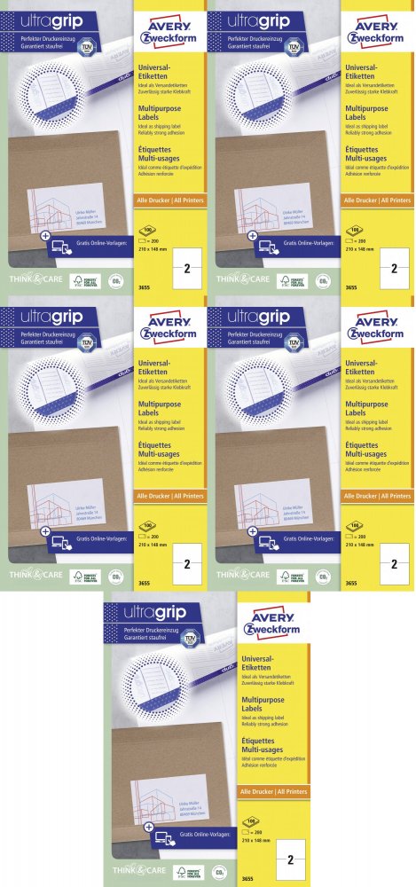 5x Etykiety samoprzylepne Avery Zweckform, 210x148mm, 100 arkuszy