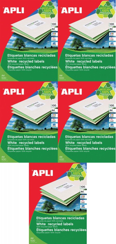 5x Etykiety samoprzylepne ekologiczne Apli, 70x37mm,100 arkuszy, biały