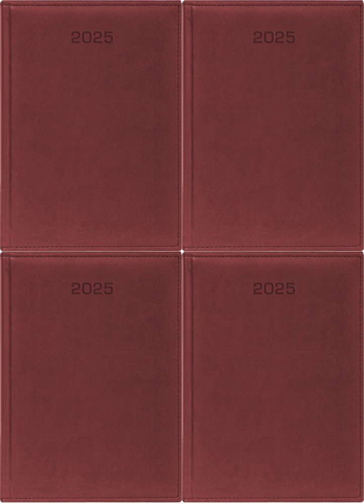 4x Kalendarz książkowy 2025, Udziałowiec, Biznesowy, A4, dzienny, 184 kartki, bordowy