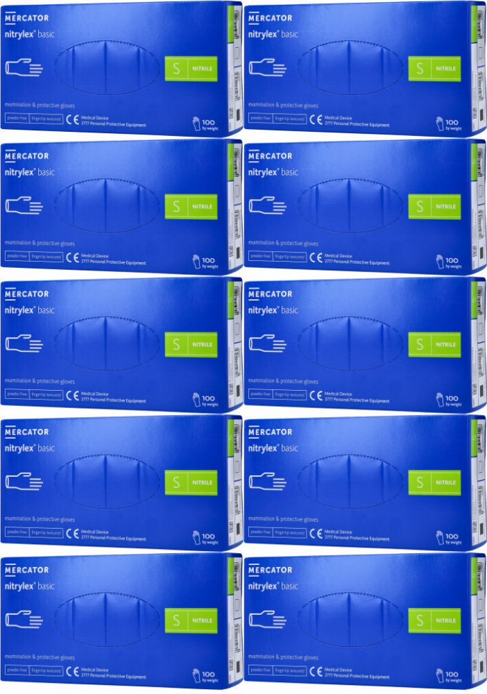 10x Rękawiczki nitrylowe jenorazowe Nitrylex Basic, bezpudrowe, rozmiar S, 100 sztuk, niebieski