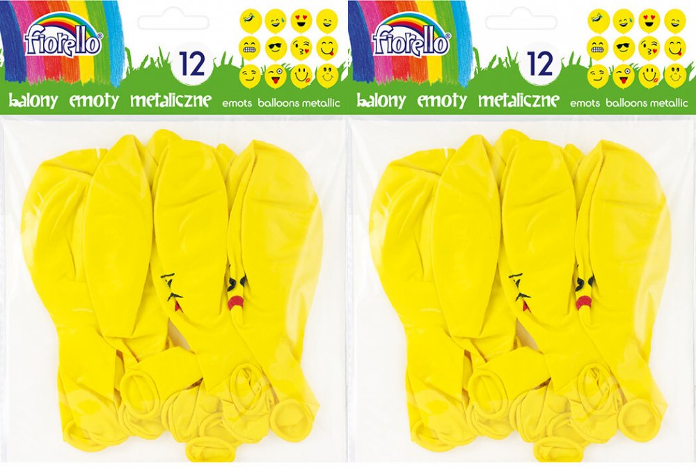 2x Balony Fiorello Emoty Party, metaliczne, 12 sztuk, żółty