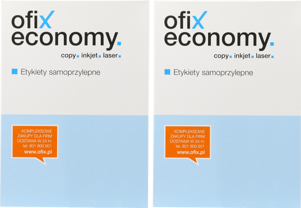 2x Etykiety samoprzylepne Ofix Economy, 70x50.8mm, 100 arkuszy, biały