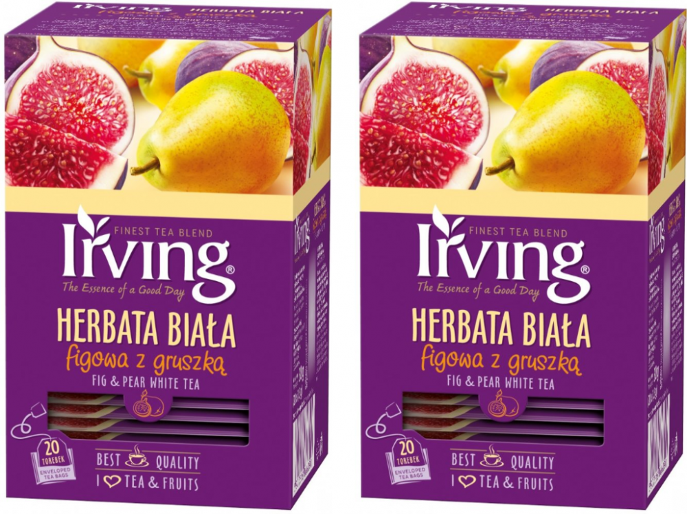 2x Herbata biała smakowa w kopertach Irving, figowa z gruszką, 20 sztuk x 1.5g