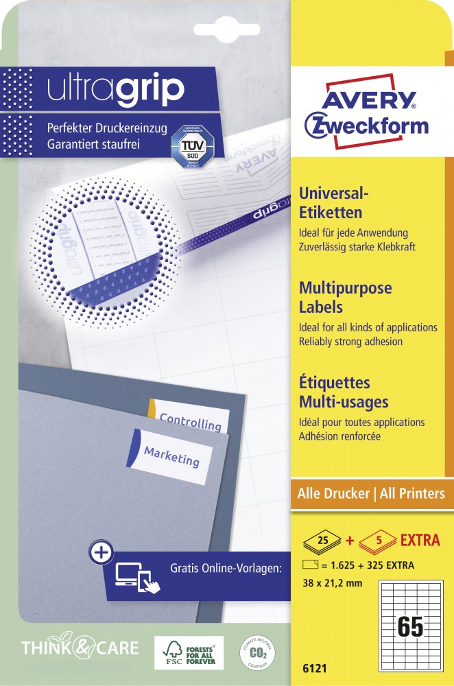 Etykiety samoprzylepne Avery Zweckform, 38x21,2mm, 25 arkuszy + 5 gratis, biały