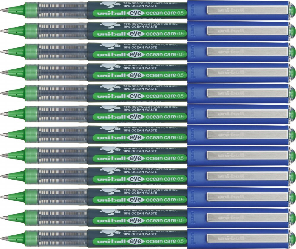 12x Pióro kulkowe Uni Eye Ocean Care, UB-150-ROP, 0.5mm, zielony