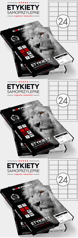 3x Etykiety samoprzylepne Emerson, 64x33.8mm, 100 arkuszy, biały