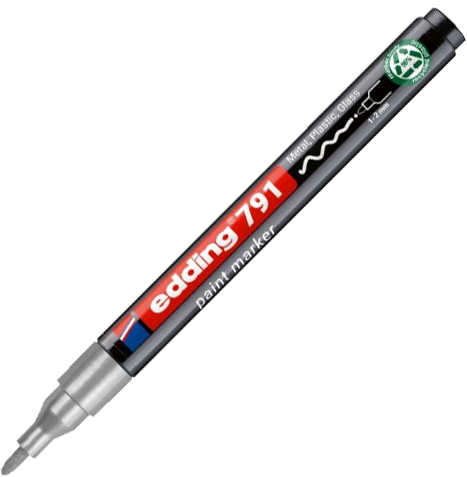Marker olejowy edding e-791 PCR, okrągła, 1-2 mm, srebrny