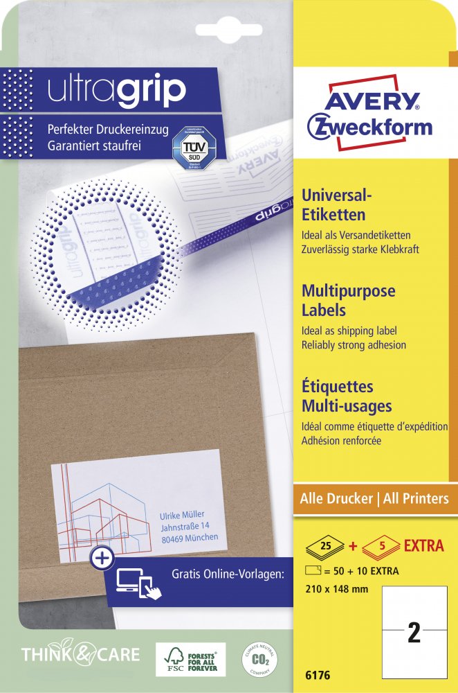 Etykiety samoprzylepne Avery Zweckform, 210x148mm, 25 arkuszy + 5 gratis, biały