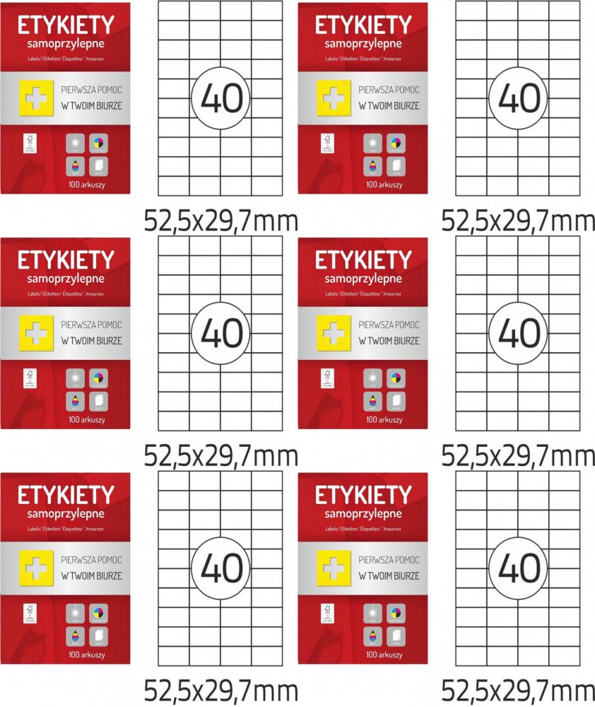 6x Etykiety samoprzylepne Dalpo Memo Label, 52.5x29.7mm, 100 arkuszy, biały