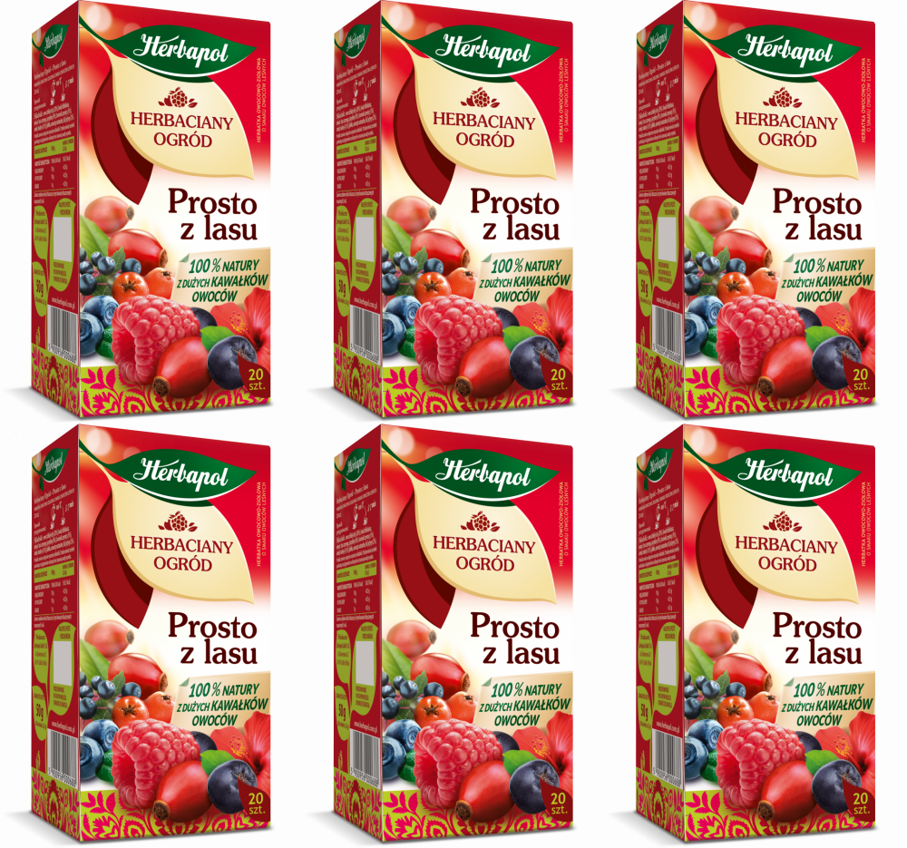 6x Herbata owocowa w torebkach Herbapol Herbaciany Ogród Prosto z lasu, owoce leśne, 20 sztuk x 2,5g