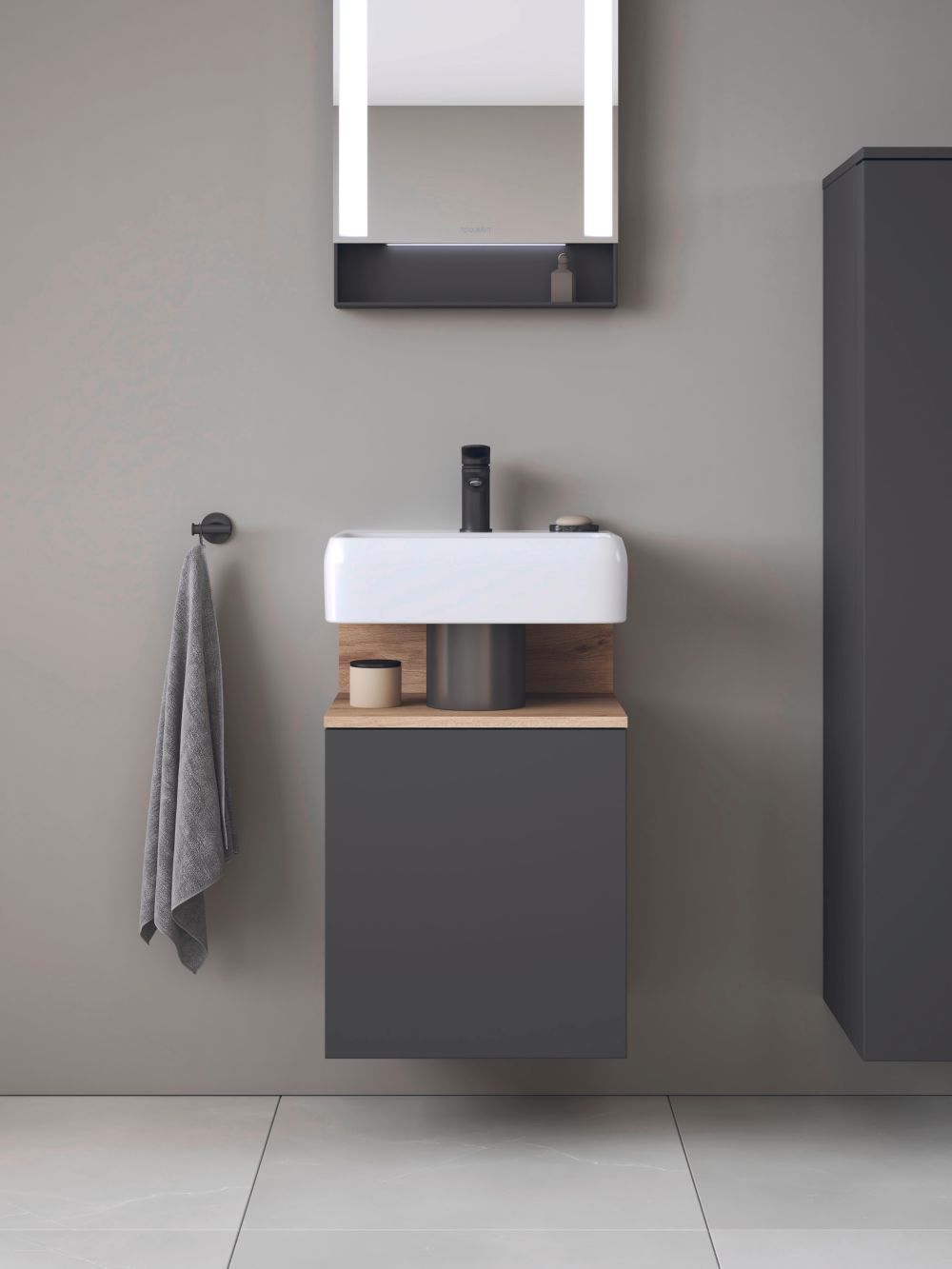 Duravit Qatego szafka 44 cm podumywalkowa wisząca lewa grafitowy mat/jasne drewno QA4076L55490000
